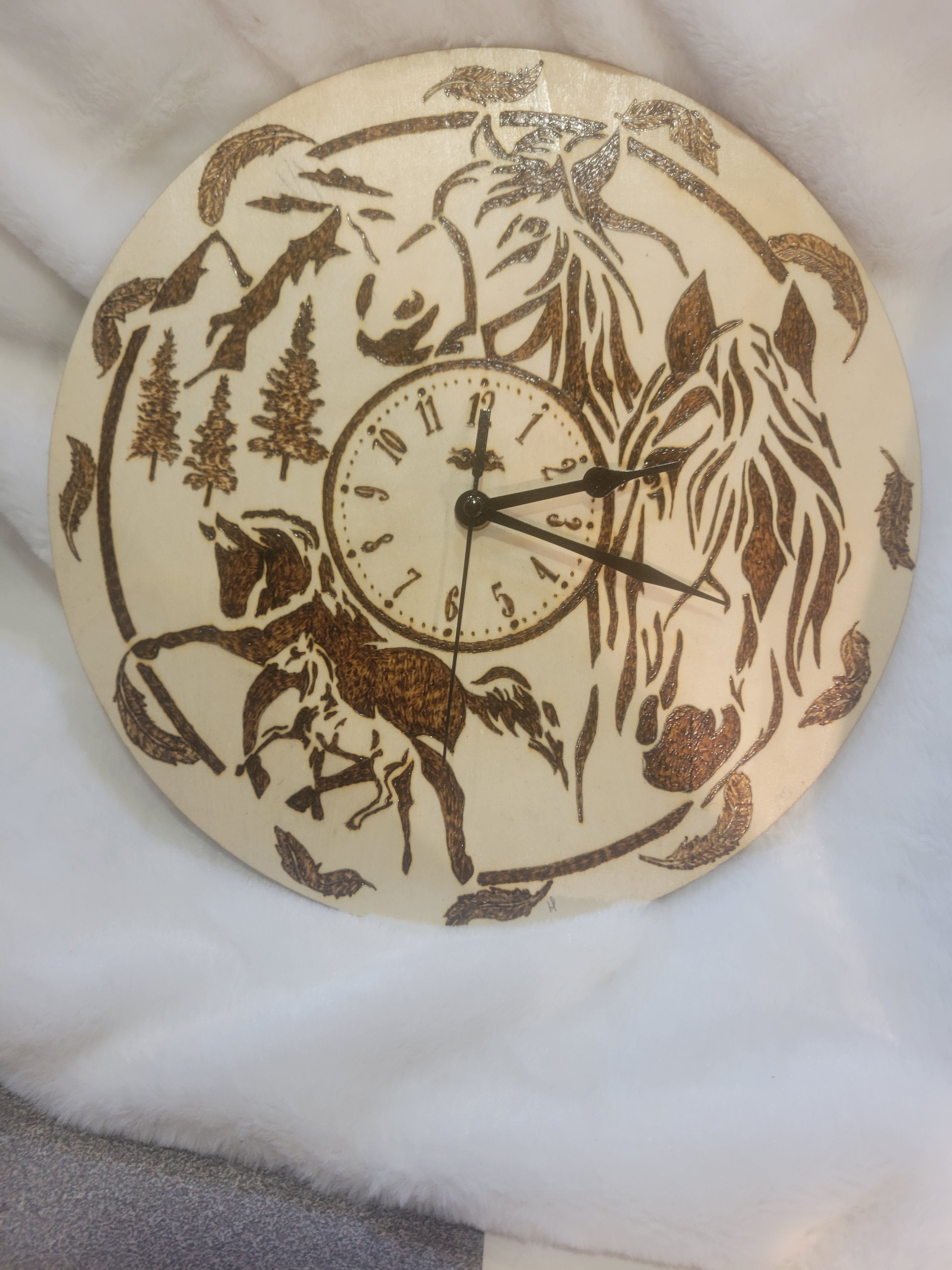 Pyrography Wall Clock