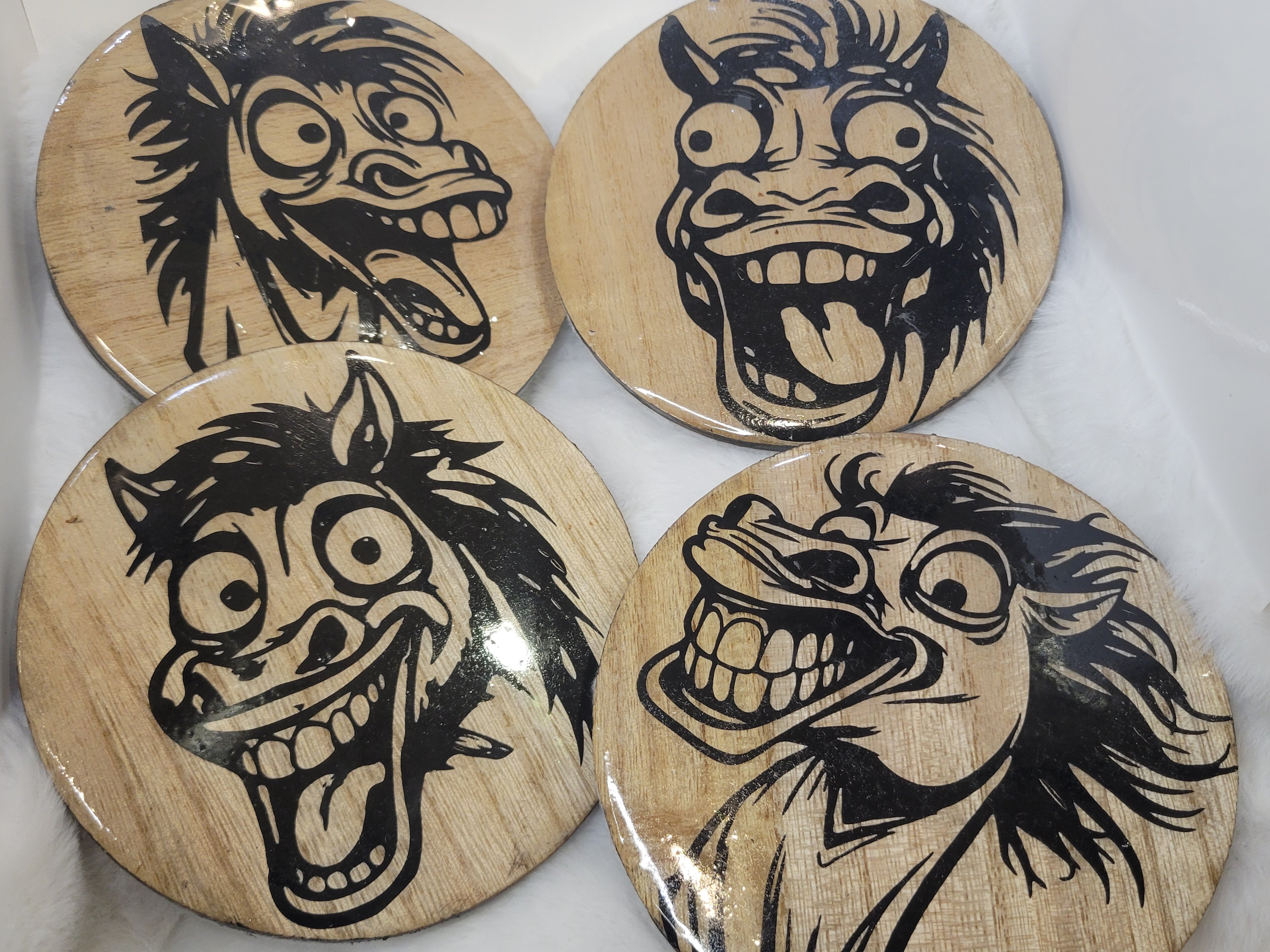 Handcrafted Pyrography Coaster Set of 4