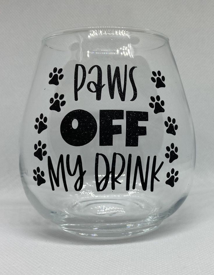 Paws Off My Drink – Stemless Wine Glass