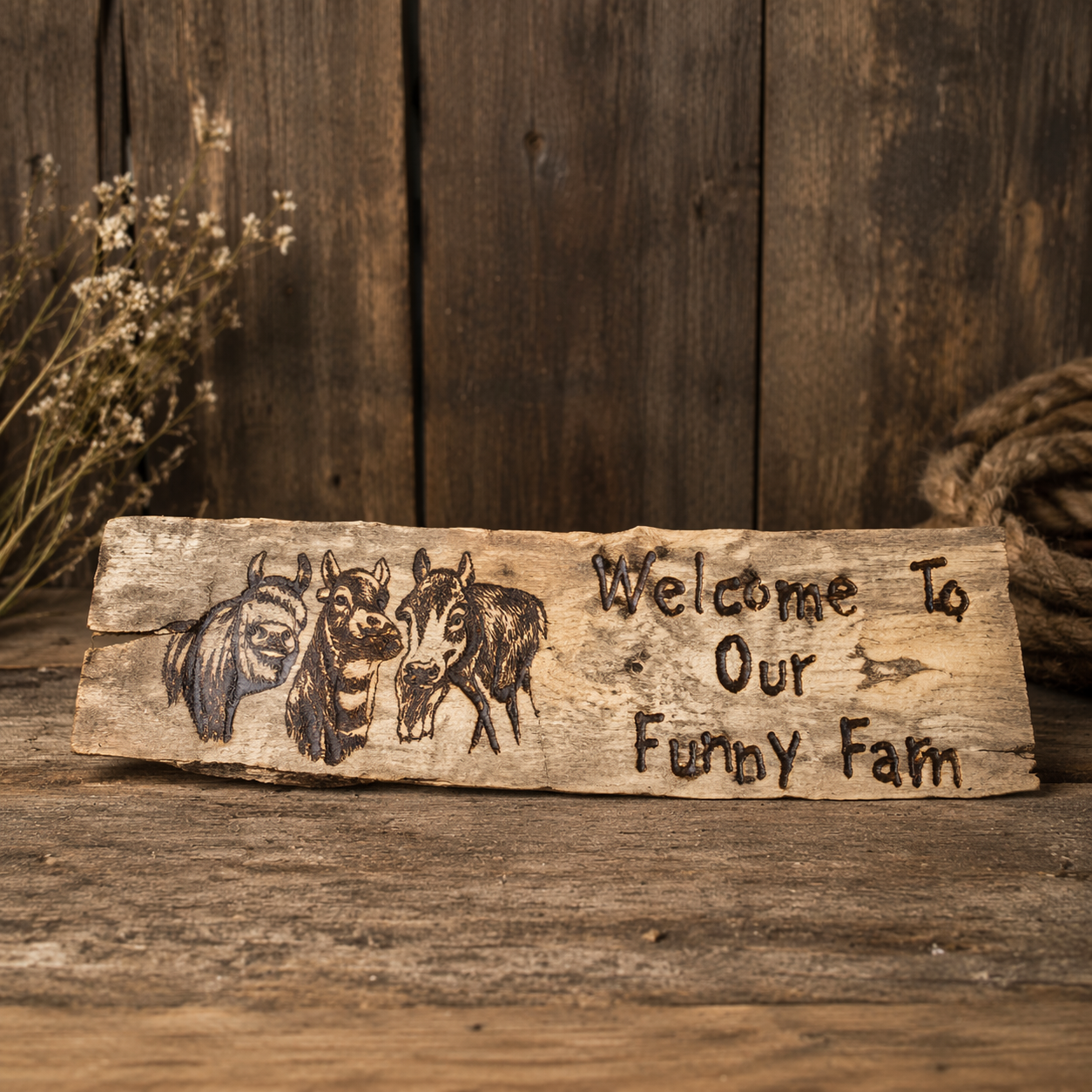 Pyrography Live Edge Wood Sign