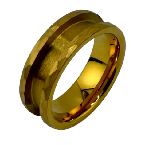 Hammered_Gold_plated_Tungstenring with a textured band on a white background