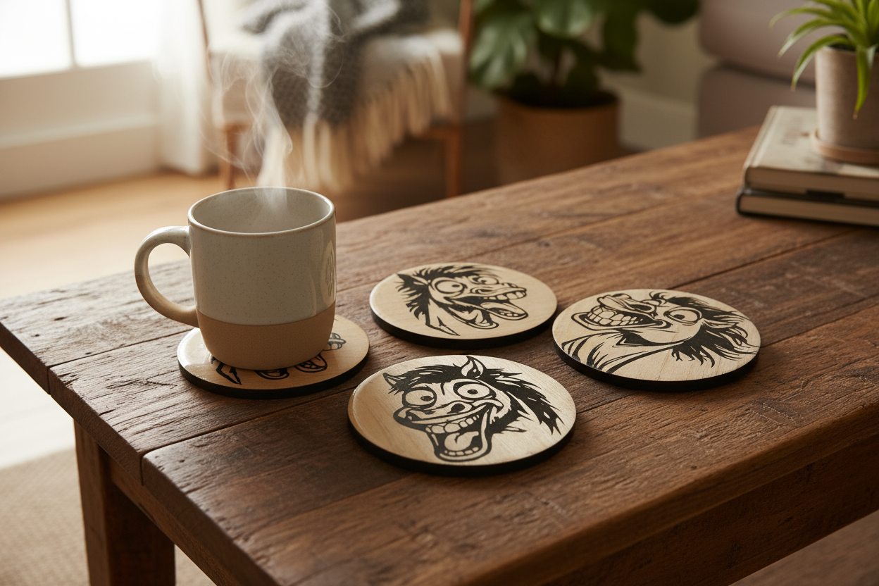 Handcrafted Pyrography Coaster Set – Set 1