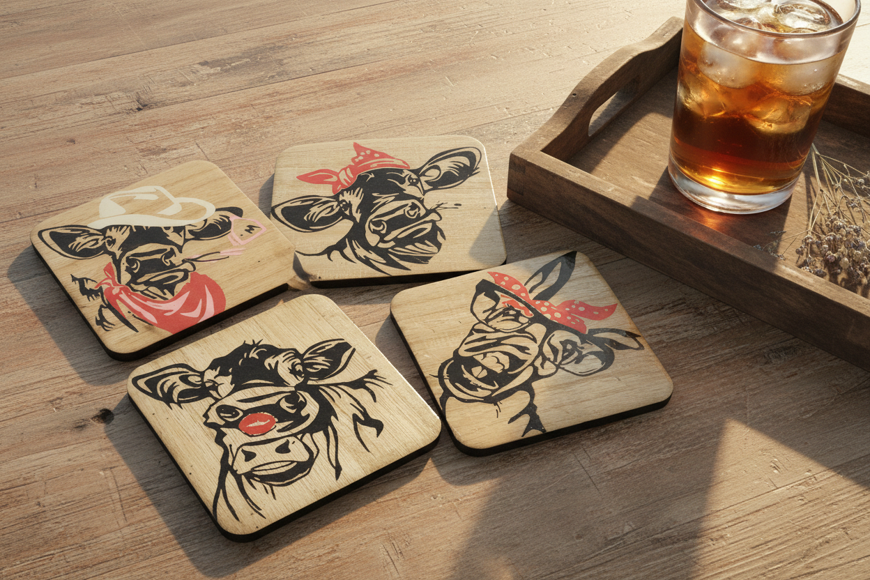 Handcrafted Pyrography Coaster Set – Set 2