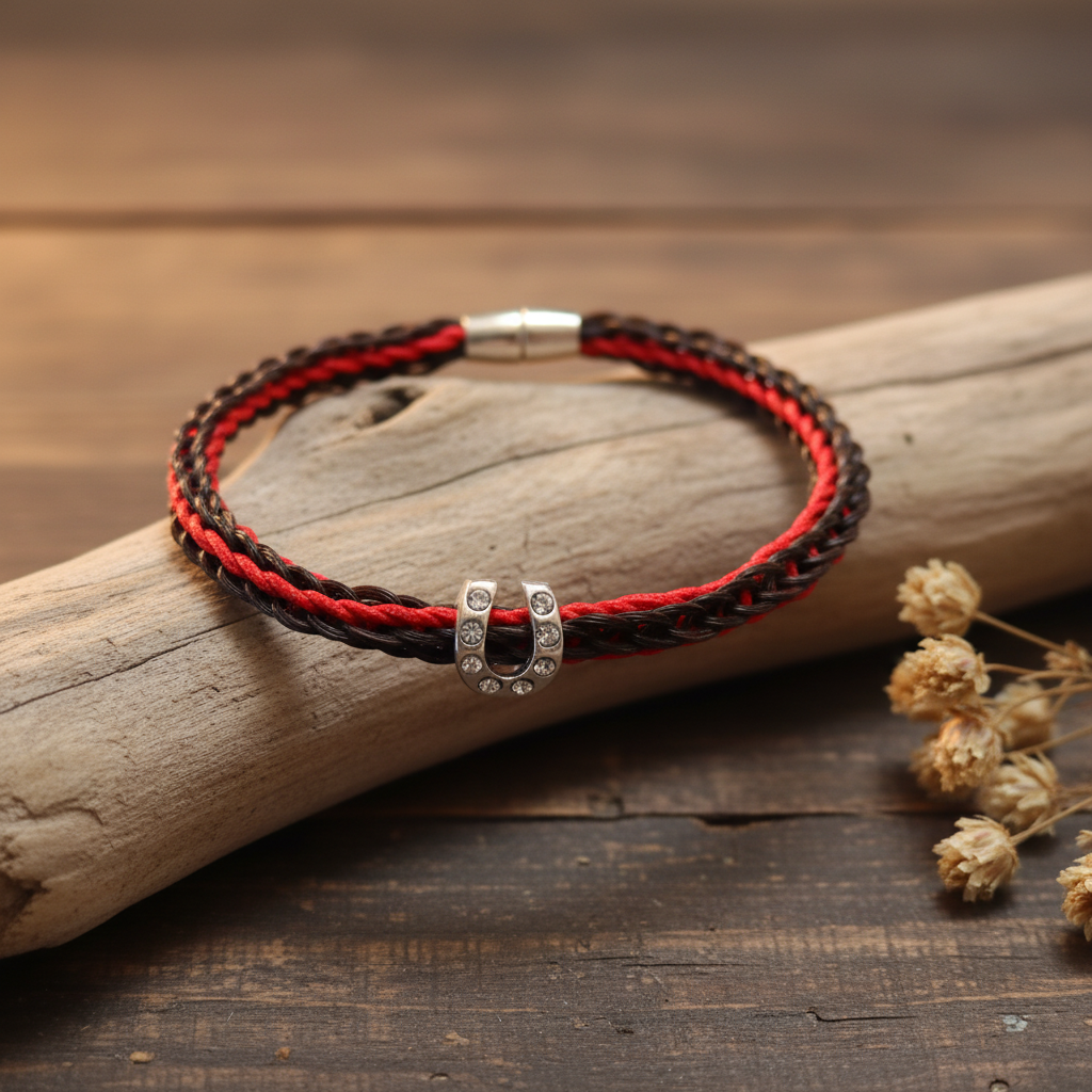 Horsehair Bracelet with Horseshoe Bead & Ribbon