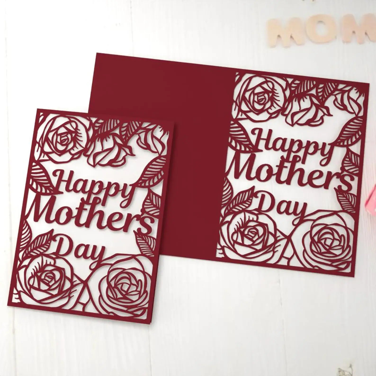Two 'Happy Mother's Day' cards with floral designs on a white background.