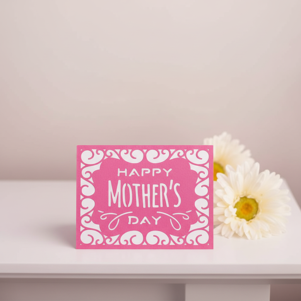 Pink scroll frame Mother's Day card lifestyle