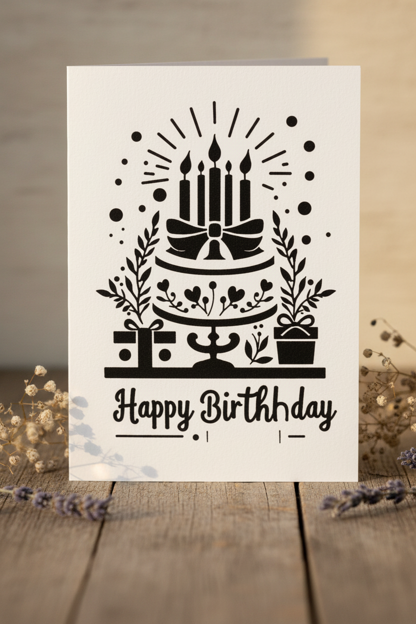 Cake and botanicals birthday card lifestyle