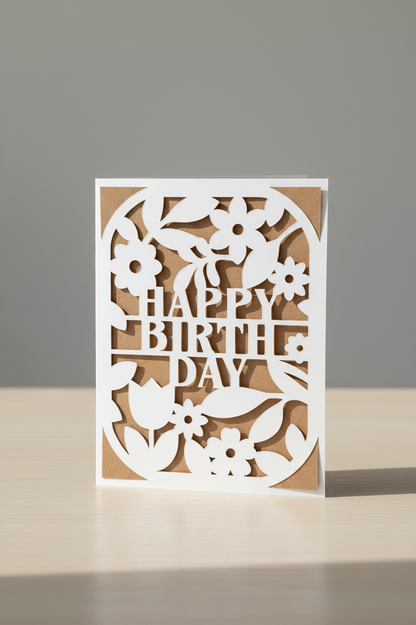 Floral papercut birthday card lifestyle