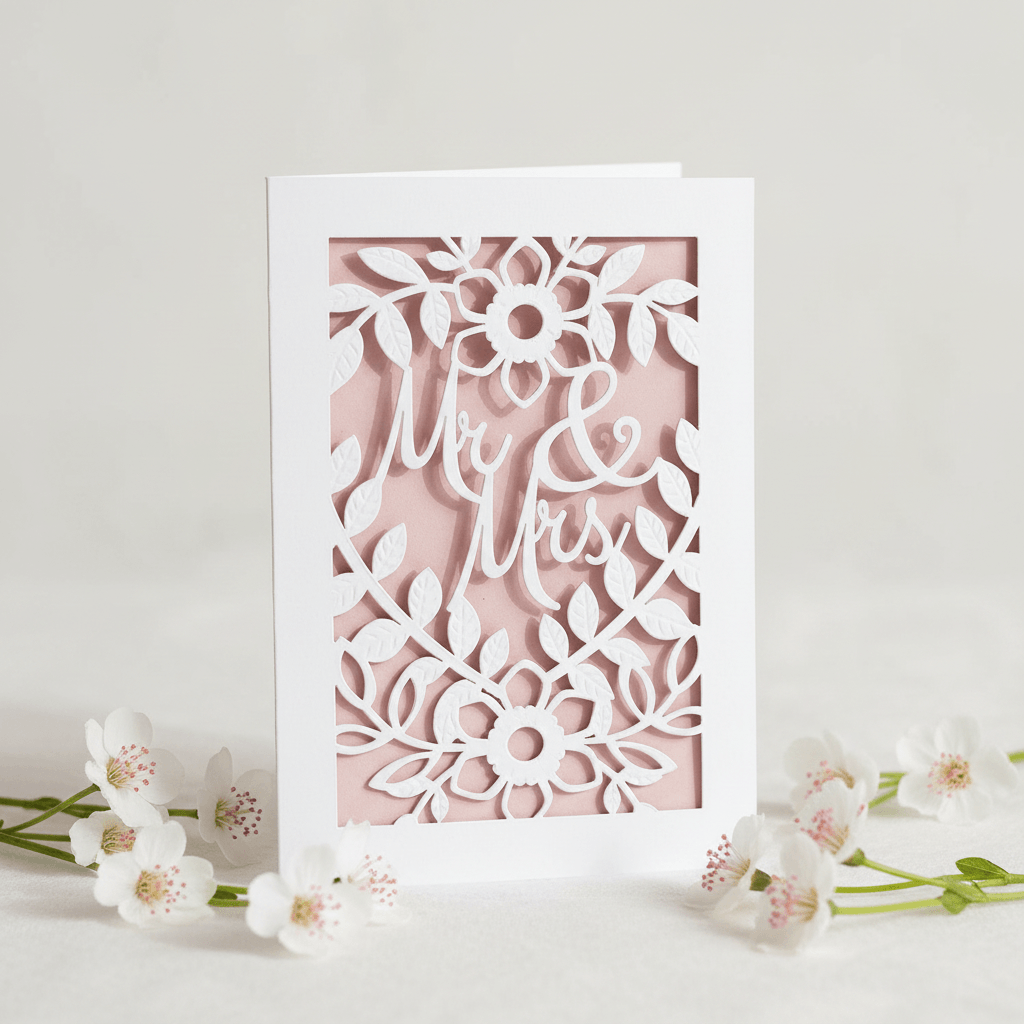 Mr and Mrs floral wedding card lifestyle