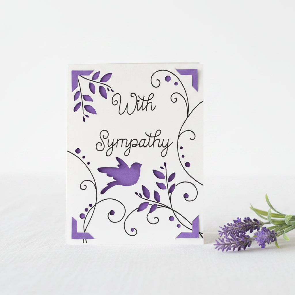 Purple dove sympathy card lifestyle