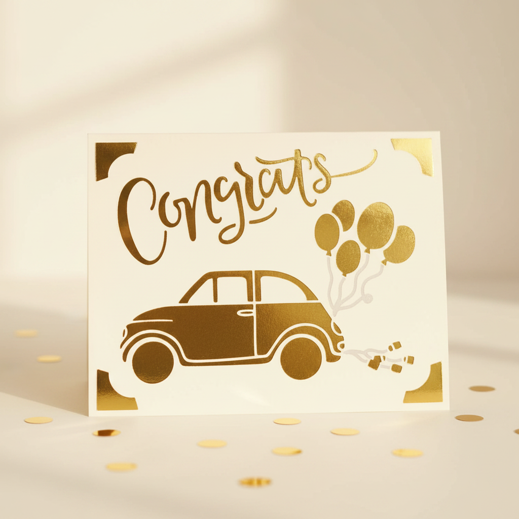 Gold congrats car wedding card lifestyle