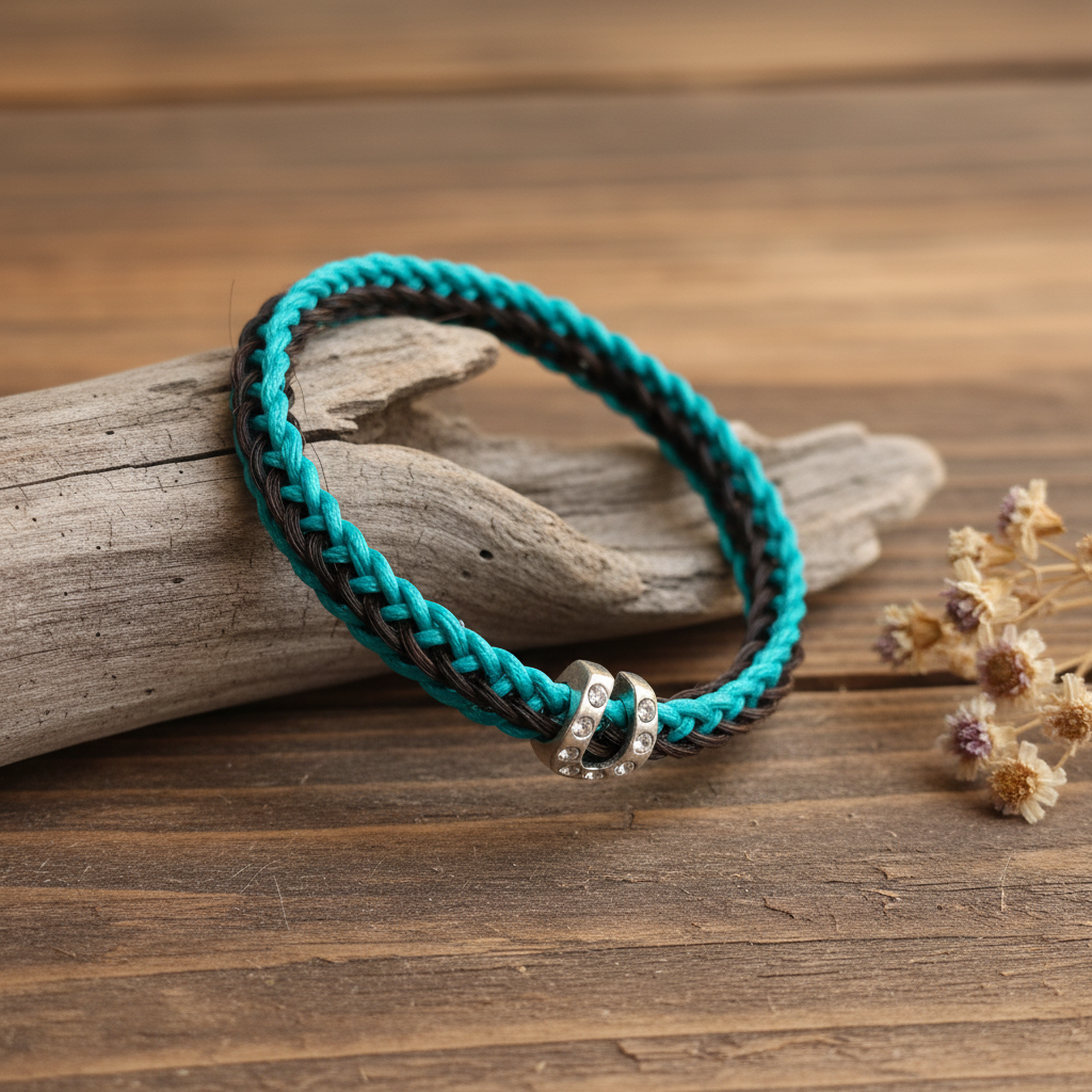 Horsehair bracelet with teal ribbon