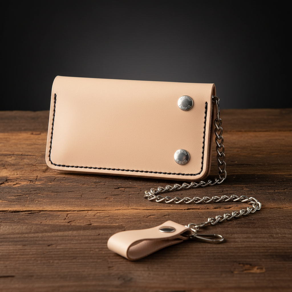 Plain leather biker wallet lifestyle