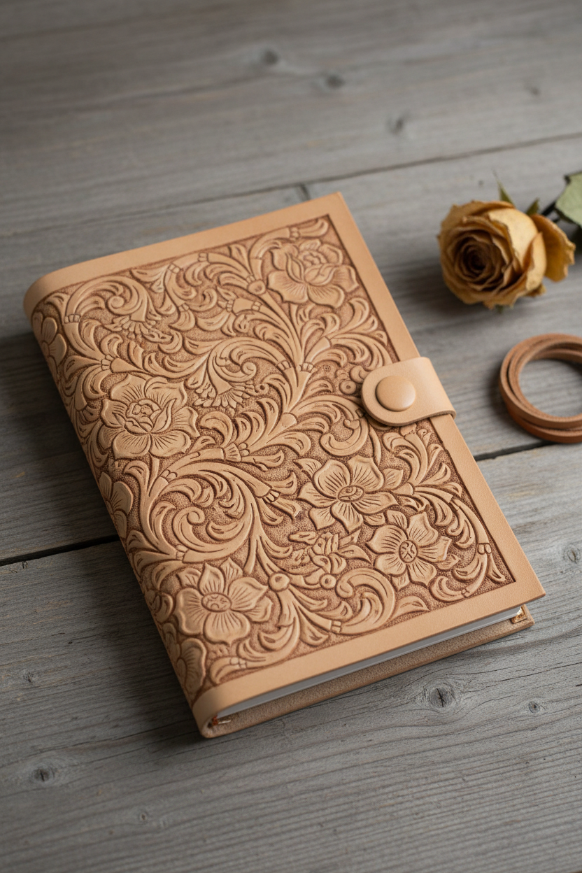 Leather Journal – Natural Floral Rose