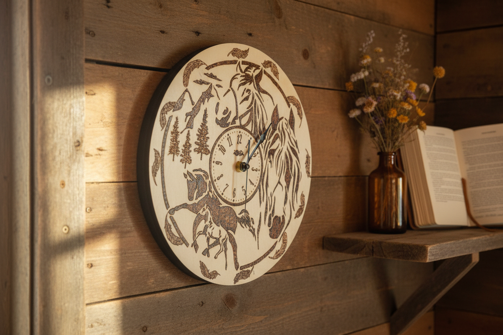 Pyrography Wall Clock – Rustic Lifestyle