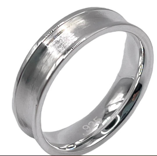Silver ring with '925' stamp on a white background
