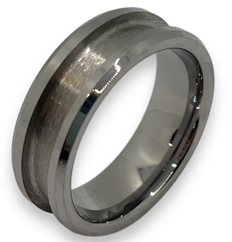 tungsten ring with a textured interior on a white background